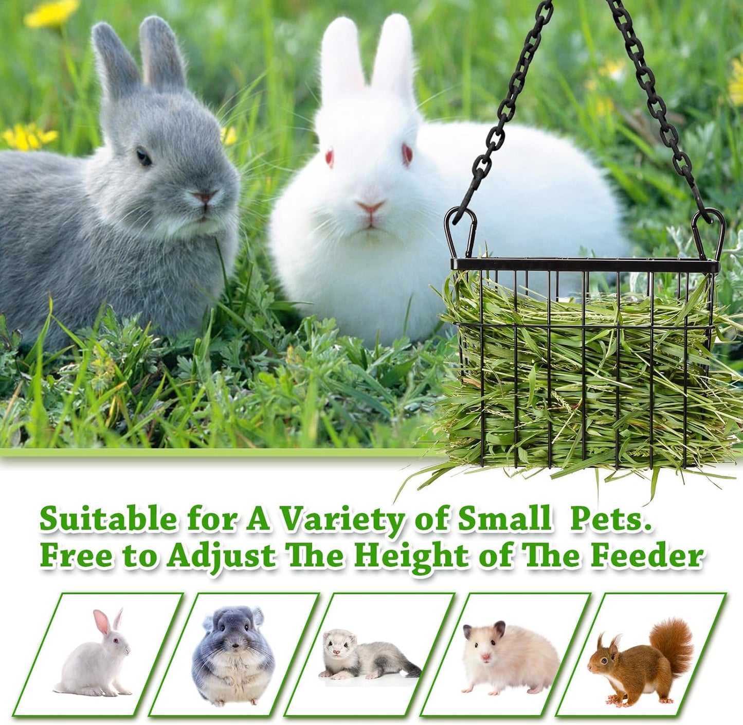 SANGLE SOPFFY Rabbit Feeder and Bunny Food Bowl with Hay Rack for Guinea Pigs, Chinchillas,Holland lop Bunny - Pet Hay Dispenser&Multifunctional Pellet Food Dish