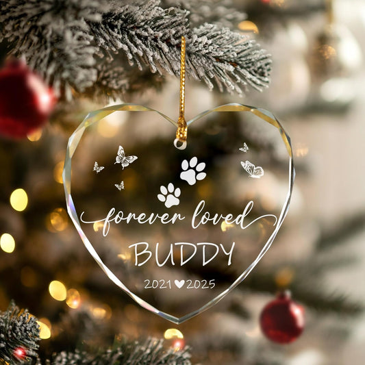 Personalized Dog Memorial Ornament - Custom Pet Remembrance for Pet Lovers - in Memory of Dog Passed Away - Forever Loved Acrylic Heart Christmas Tree Decoration