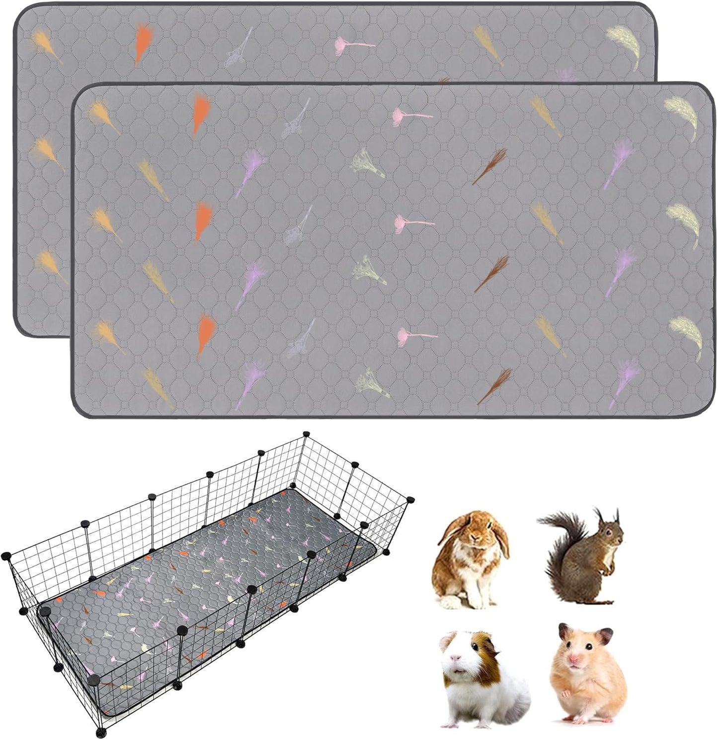 2Pcs Guinea Pig Cage Liners,Guinea Pig Fleece Cage Liners24''X60'' Super Absorbent Washable Pee Pads Reusable for Rabbit Hamster Chinchilla