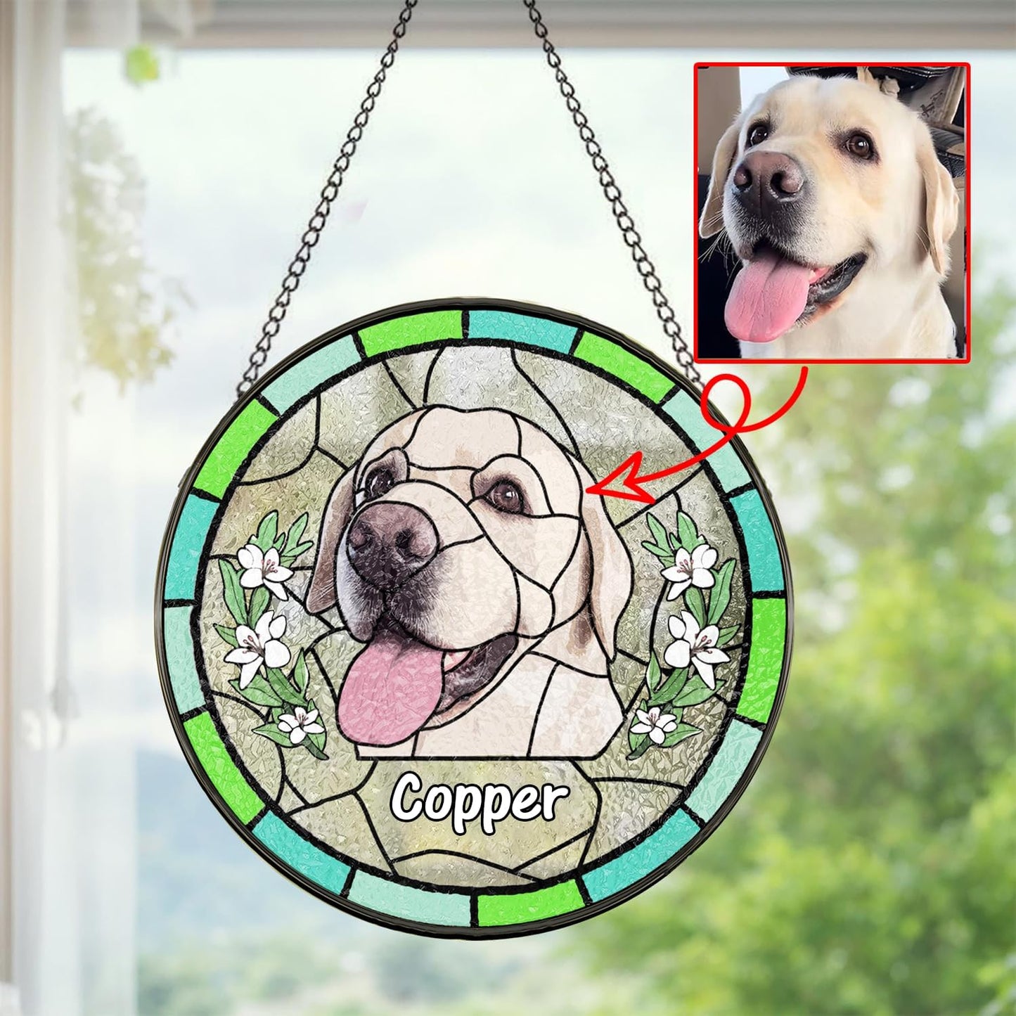 NAZENTI Personalized Cat Memorial Suncatcher, Sympathy Gift for Loss of Pet, Cat Remembrance Gift, Stained Glass Suncatcher, Custom Portrait Photo and Name, Pet Memorial Ornament Window Hanging 2