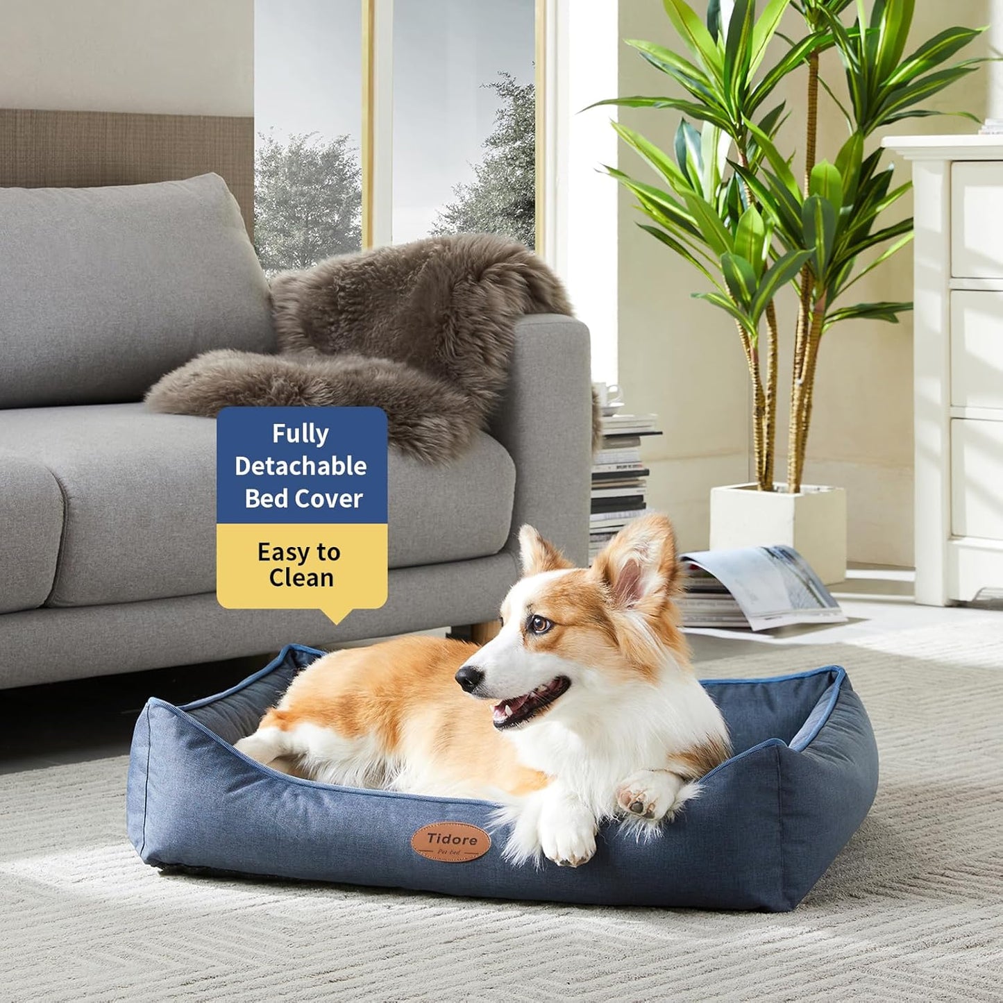 Orthopedic Dog Beds for Medium Dogs, Durable Egg Crate Foam Sofa Dog Bed wit Washable Removable Cover,Waterproof Lining,Pet Bed for Large Dogs (Navy Blue, 31.5" L x 25.2" W x 7" Th)