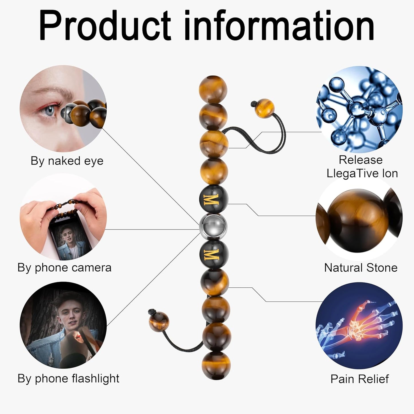 EMIRISTIC Custom Photo Bracelet - Personalized Picture Natural Stone Cuban Chain Bracelet - Any Special Day Gifts