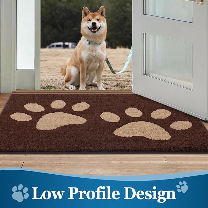 Buganda Dog Door Mat for Muddy Paws, Absorbent Dirt Trapper Washable Indoor Doormats, Non Slip Low-Profile Mud Mat for Dogs, Front Entrance Doormat for Inside Floor (59x35 Inches, Brown)