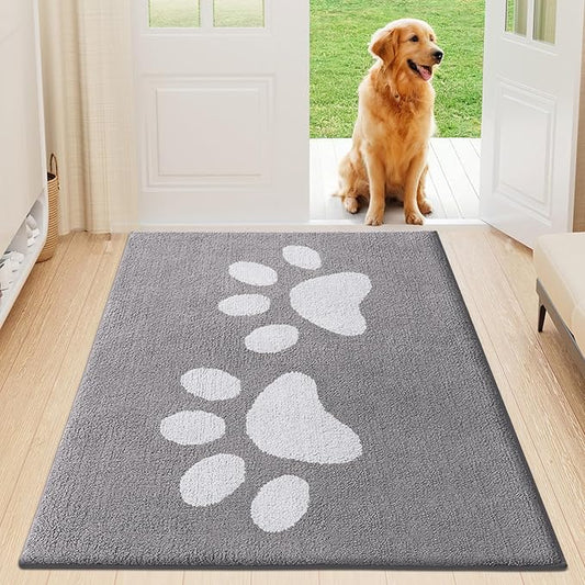 Buganda Dog Door Mat for Muddy Paws, Absorbent Dirt Trapper Washable Indoor Doormats, Non Slip Low-Profile Mud Mat for Dogs, Front Entrance Doormat for Inside Floor (47x32 Inches, Light Grey)