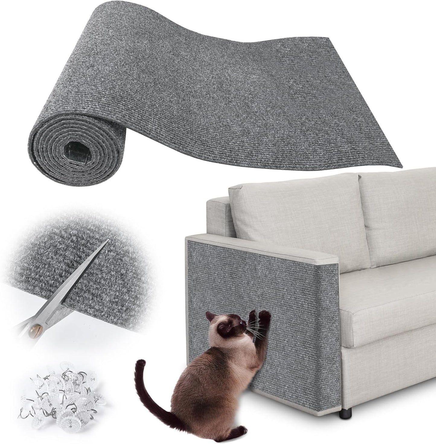 Cat Scratch Furniture Protector - 40" x 13.8" Trimmable Self-Adhesive Cats Claws Scratch Pads, DIY Cat Climbing Couch Protector for Scratch Post Cat Tree Replacement Indoor (Light Gray)