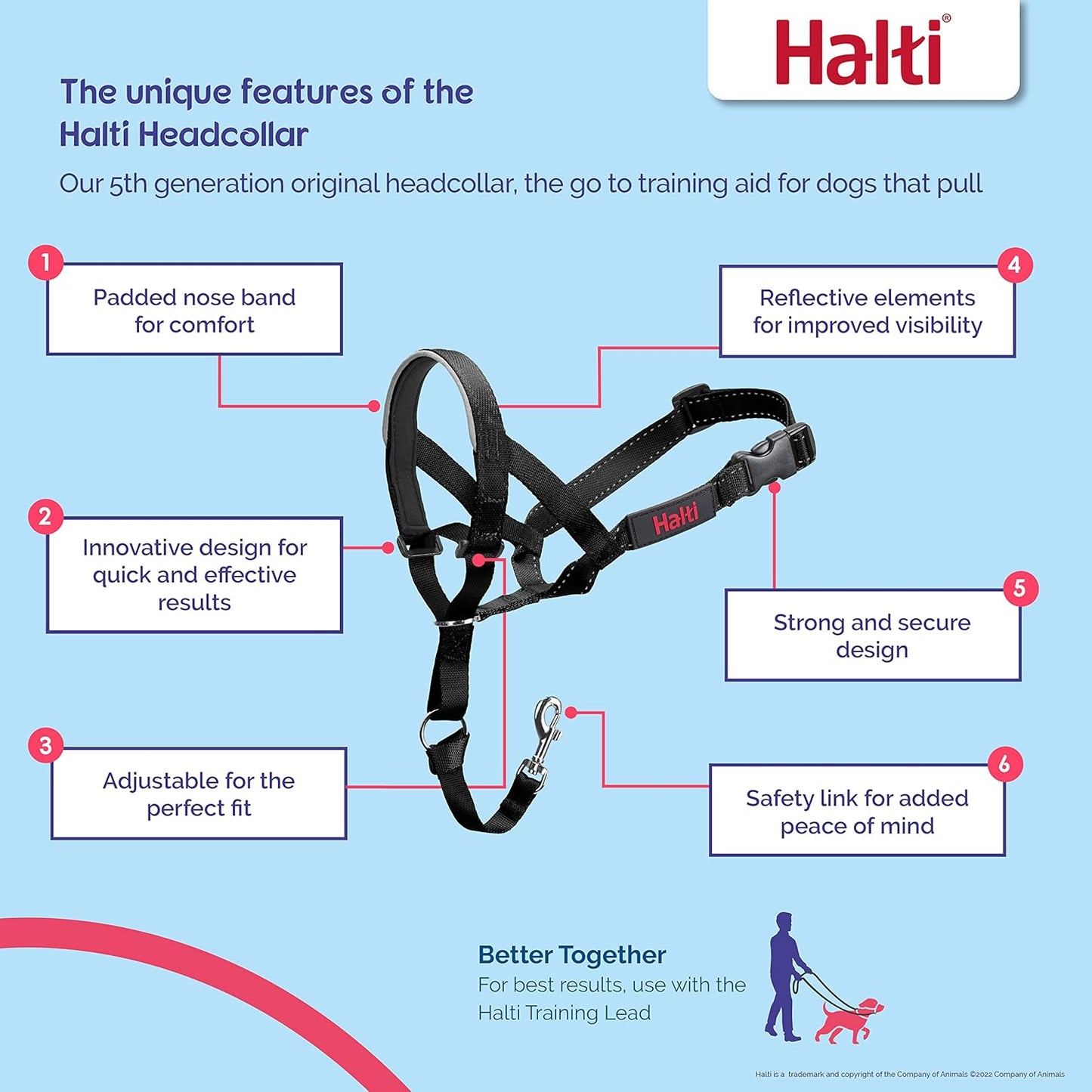 HALTI Headcollar - To Stop Your Dog Pulling on the Leash. Adjustable, Reflective and Lightweight, with Padded Nose Band. Dog Training Anti-Pull Collar for Small Dogs (Size 1, Black)