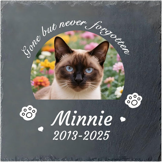 Custom Pet Memorial Stone - Personalized Cat Grave Marker with Name & Photo - Sympathy Gifts for Loss of Beloved Pet - Cemetery Decor - Rainbow Bridge Memorial for Cats (Style I)