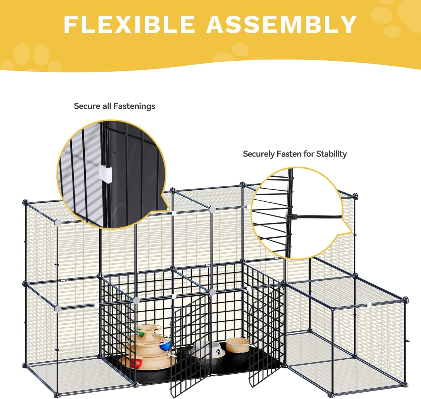 DWVO Cat Enclosure for Kittens, 2-Tier Pet Cage for Small Animals, Kitty Playpen House for Indoor Outdoor Black