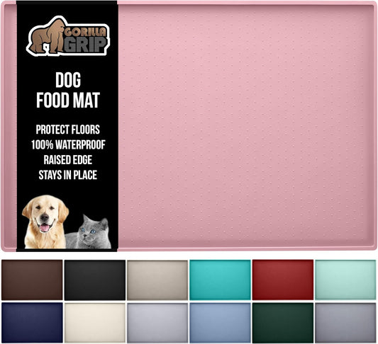 GORILLA GRIP 100% Waterproof Raised Edge BPA Free Silicone Pet Feeding Mat, Dog Cat Food Mats Contain Spills Protects Floors, Placemats for Cats and Dogs Water Bowl, Pets Accessories 23x15 Pink