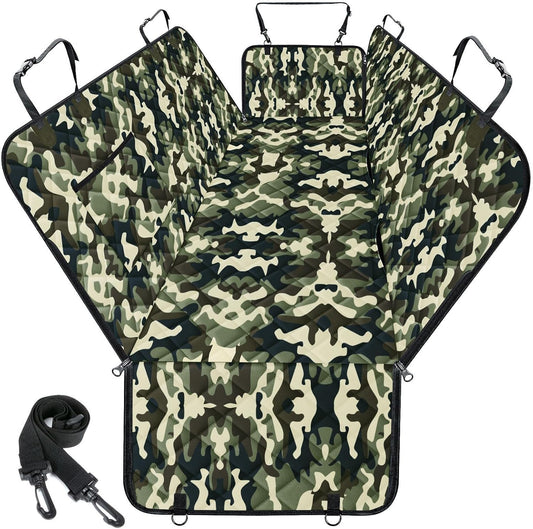 Waterproof Dog Car Seat Cover for Back Seat - Durable, Scratch Proof Pet Hammock with Nonslip Design & Storage Pockets, Fits Cars, SUVs, Trucks- S, Camouflage