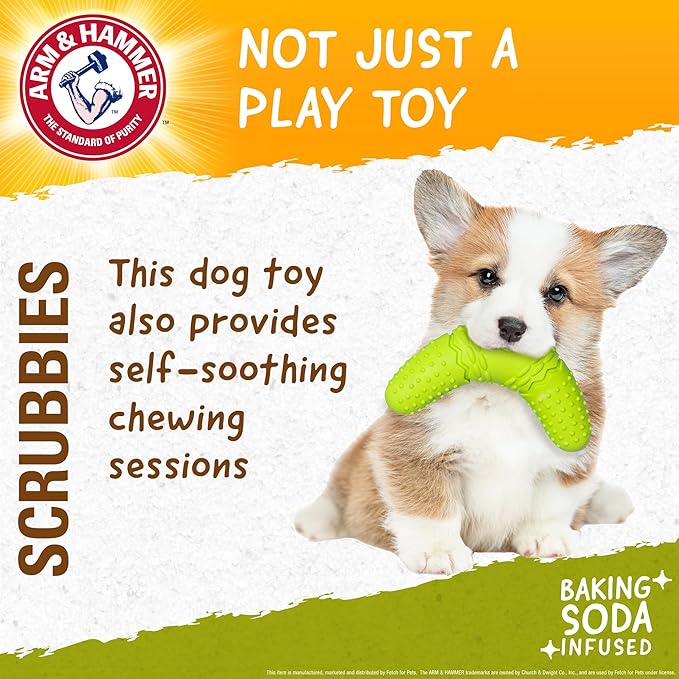 Arm & Hammer for Pets Scrubbies Boomerang Chew Toy for Puppies Infused with Baking Soda - Durable Teething Toy with Unique Shape for Fetch & Chew - Interactive Dental Chew Toy for Puppies