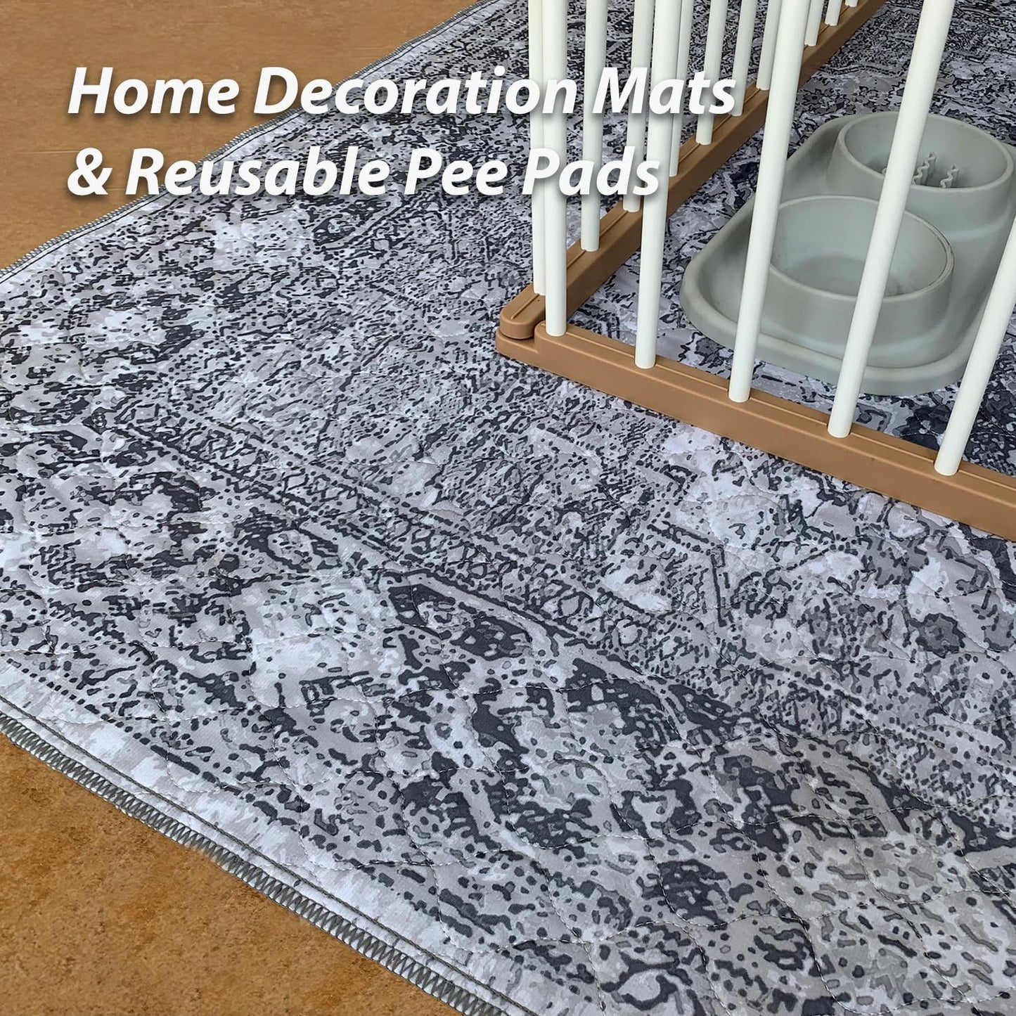 nunubaby 4PACK Washable Pee Pads for Dogs, Stylish, Non-Slip and Leak-Proof Pee Pads. Reusable Potty Pads for Dogs for Crates and Floors.(Gray/Geo, 24" x48")