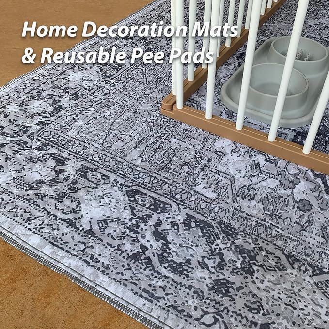 nunubaby Washable Pee Pads for Dogs, Stylish, Non-Slip and Leak-Proof Pee Pads. Reusable Potty Pads for Dogs for Crates and Floors.(Gray/Geo, 18" x24")