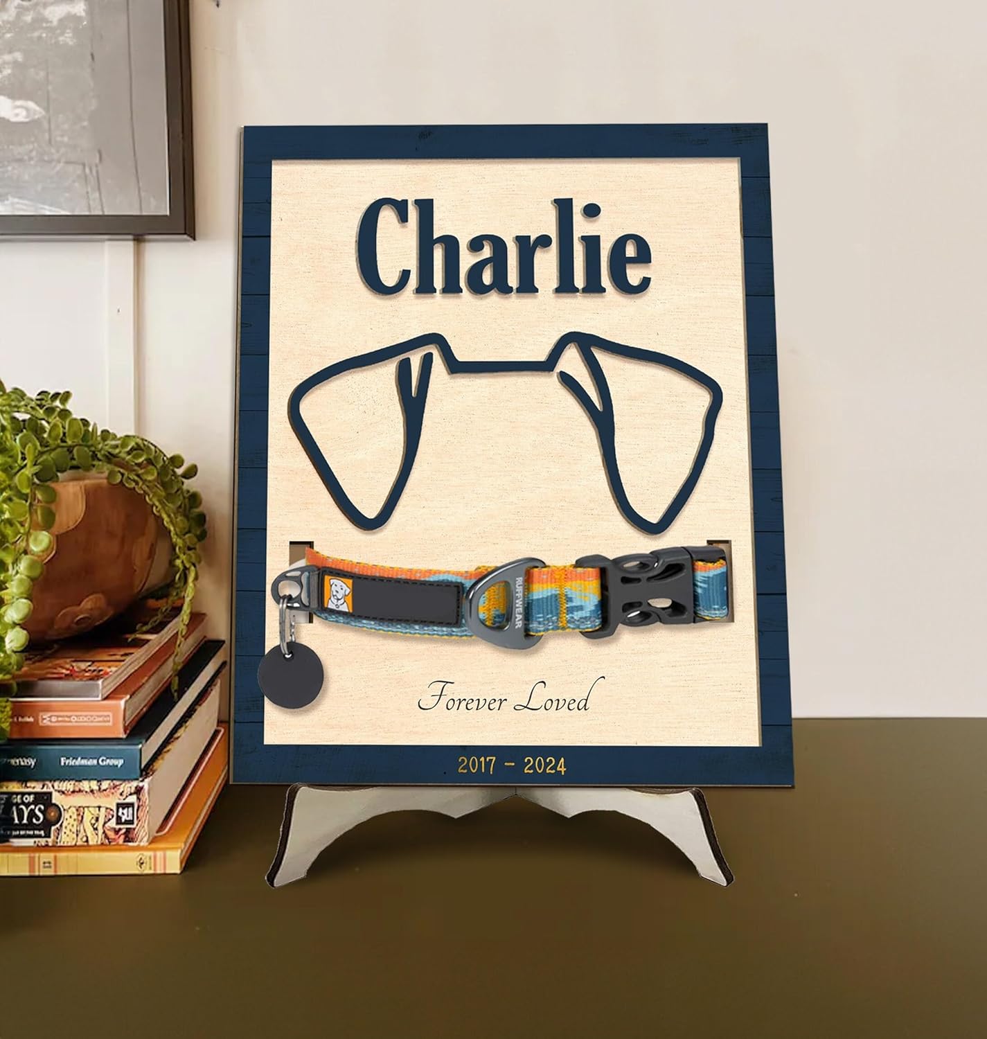 Custom Pet Memorial Sign with Dog Ear Outline and Collar Holder – Personalized Dog Loss Gift, Pet Sympathy Frame, Remembrance Gift for Dog Lovers