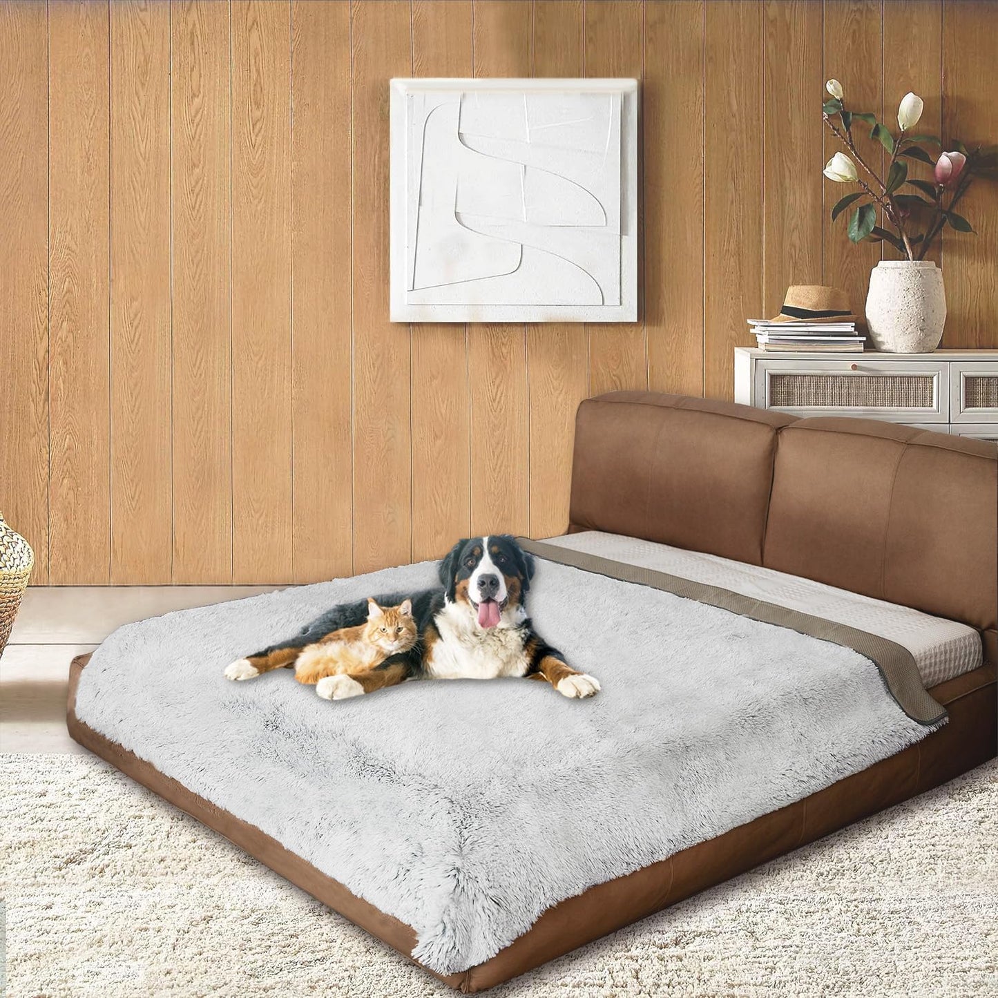 Dogs/Cats Bed Mats, Dog Pad Washable Removable Couch Cover with Anti-Slip Back, Plush Long Fur Mat, Perfect for Small, Medium and Large Dogs.(Magic Gray, 82"x82")