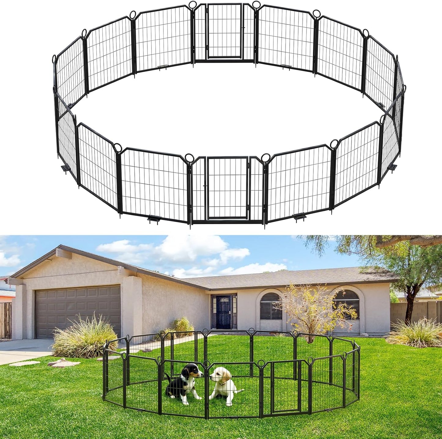 GarveeLife Steel Angled Pet Fence, Puppy Playpen, Dog Play Pen Indoors/Outdoor, 24 in 16 Panels Dog Pen for Puppies and Small Dogs