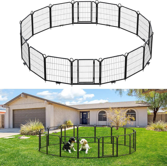 GarveeLife Steel Angled Pet Fence, Puppy Playpen, Dog Play Pen Indoors/Outdoor, 24 in 16 Panels Dog Pen for Puppies and Small Dogs