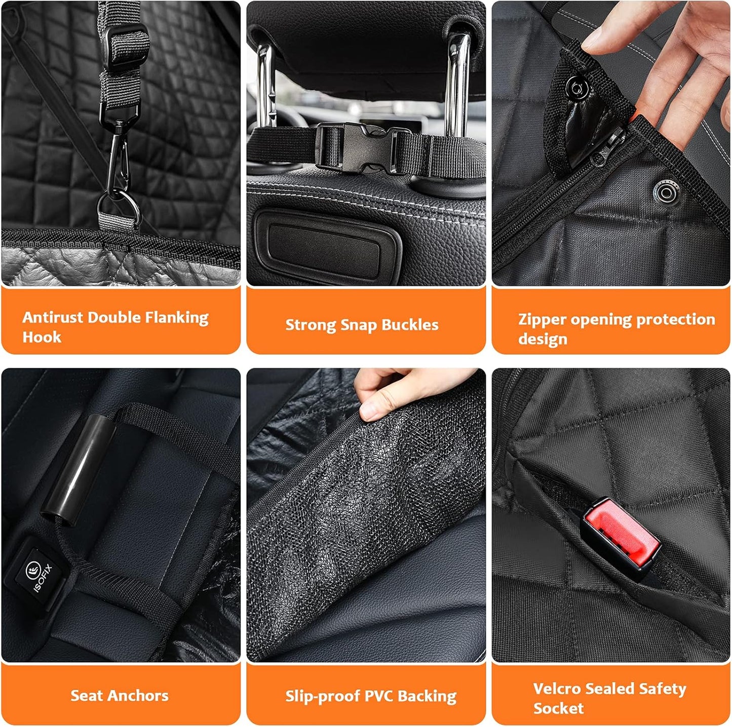 URPOWER 6-in-1 Dog Car Seat Cover for Back Seat, Waterproof Dog Car Hammock with Mesh Window, Non-Slip Pet Backseat Protector for Cars, Trucks and SUVs