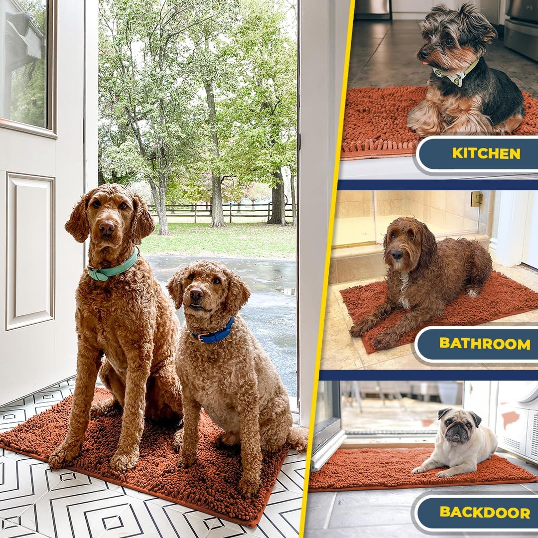 Muddy Mat® AS-SEEN-ON-TV Highly Absorbent Microfiber Dog Door Mat and Pet Rug, Non Slip Thick Washable Area and Bath Mat Soft Chenille for Kitchen Bathroom Bedroom and Indoor - Orange XL 35" x 60"