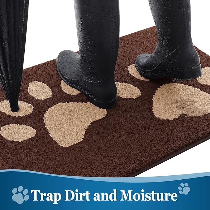 Buganda Dog Door Mat for Muddy Paws, Absorbent Dirt Trapper Washable Indoor Doormats, Non Slip Low-Profile Mud Mat for Dogs, Front Entrance Doormat for Inside Floor (70x24 Inches, Brown)