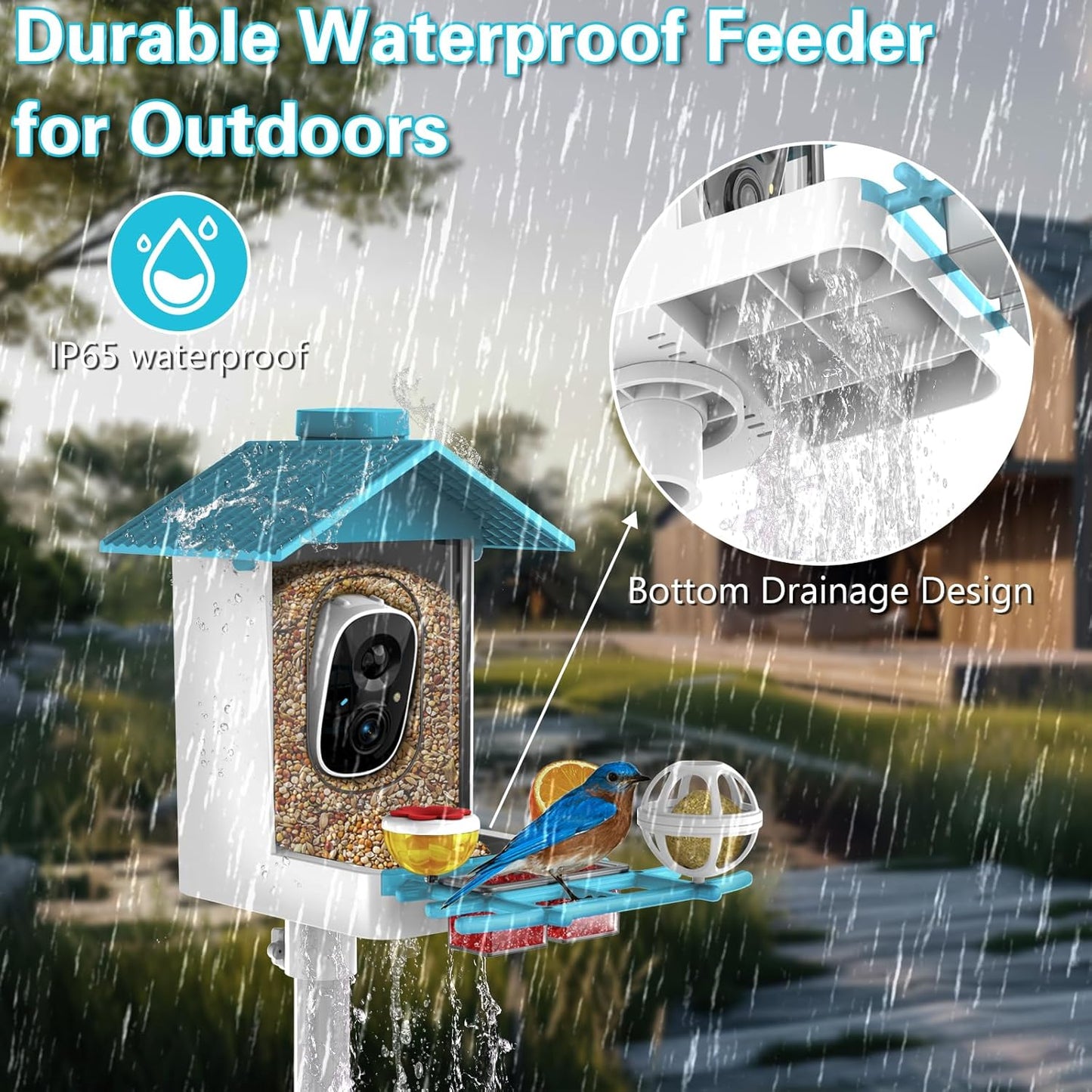 TayePin Bird Feeder with Camera Solar Powered & AI Identify 10,000+ Birds Species, 2.4Ghz WiFi Smart Feeding, 2K HD Live Video for Outdoor, IP65 Waterproof, Instant Arrival Alerts, Bird Lover Gifts