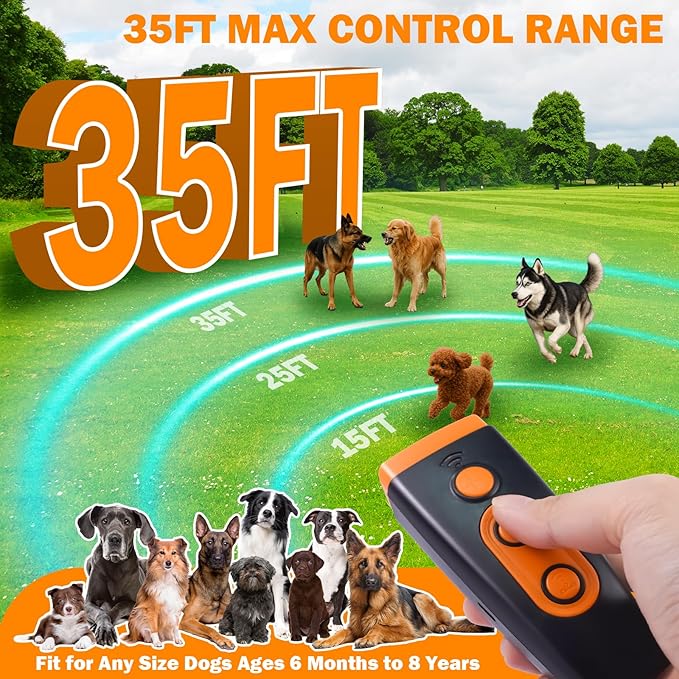 Dog Bark Deterrent Device, Ultrasonic Anti-Barking Device for Dogs Training, Safe and Effective, Up to 35FT Long Range Rechargeable & Portable Bark Shield Indoor and Outdoor Use, Orange