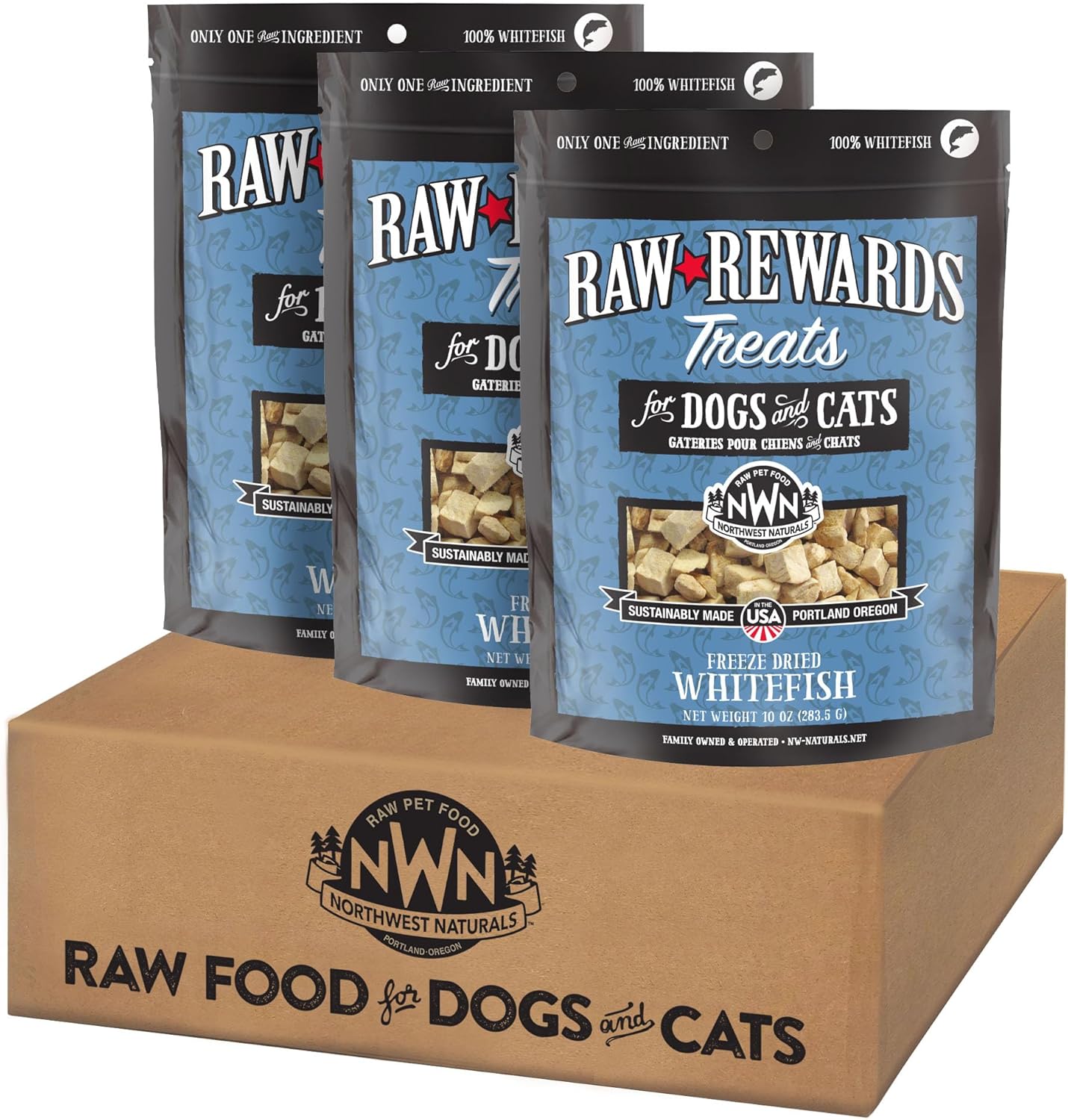 Northwest Naturals Raw Rewards Freeze-Dried Whitefish Treats for Dogs and Cats - Bite-Sized Pieces - Healthy, 1 Ingredient, Human Grade Pet Food, All Natural, Proudly Made in USA, 10 Oz (Pack of 3)