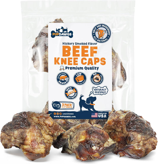 Beef Knee Cap Bones for Dogs Made in The USA | Single Ingredient Long Lasting & Protein Rich (3 Piece Pack)