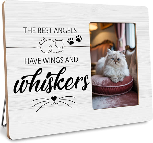 Cat Memorial Gifts for Loss of Cats Sympathy Picture Frame, The Best Angels Have Wings and Whiskers Frames Fits 4x6 Photo