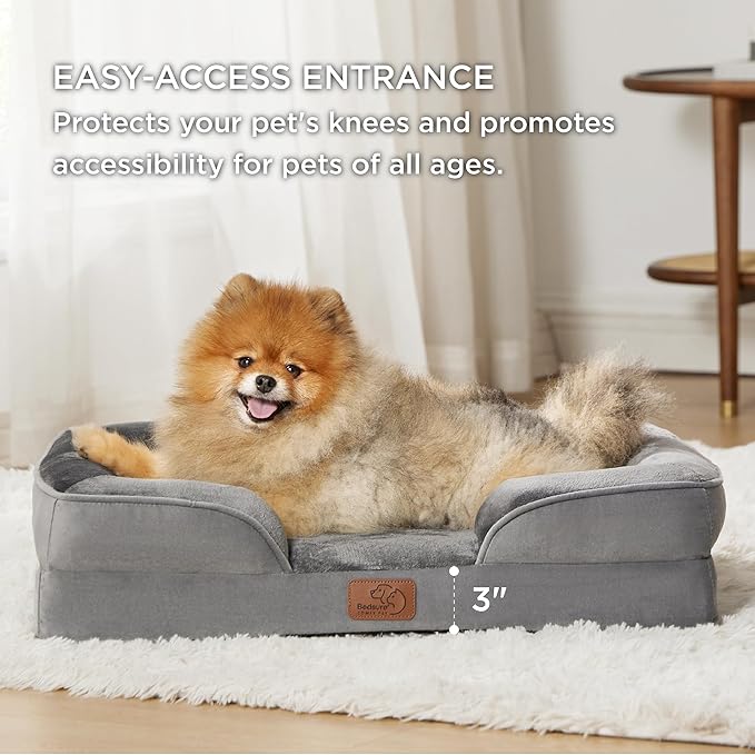Bedsure Orthopedic Dog Beds for Small Dogs - Washable Small Dog Cat Bed Waterproof, Comfort Pet Couch Sofa with Washable Removable Cover, Pets Bed with Nonskid Bottom, Grey, 24"