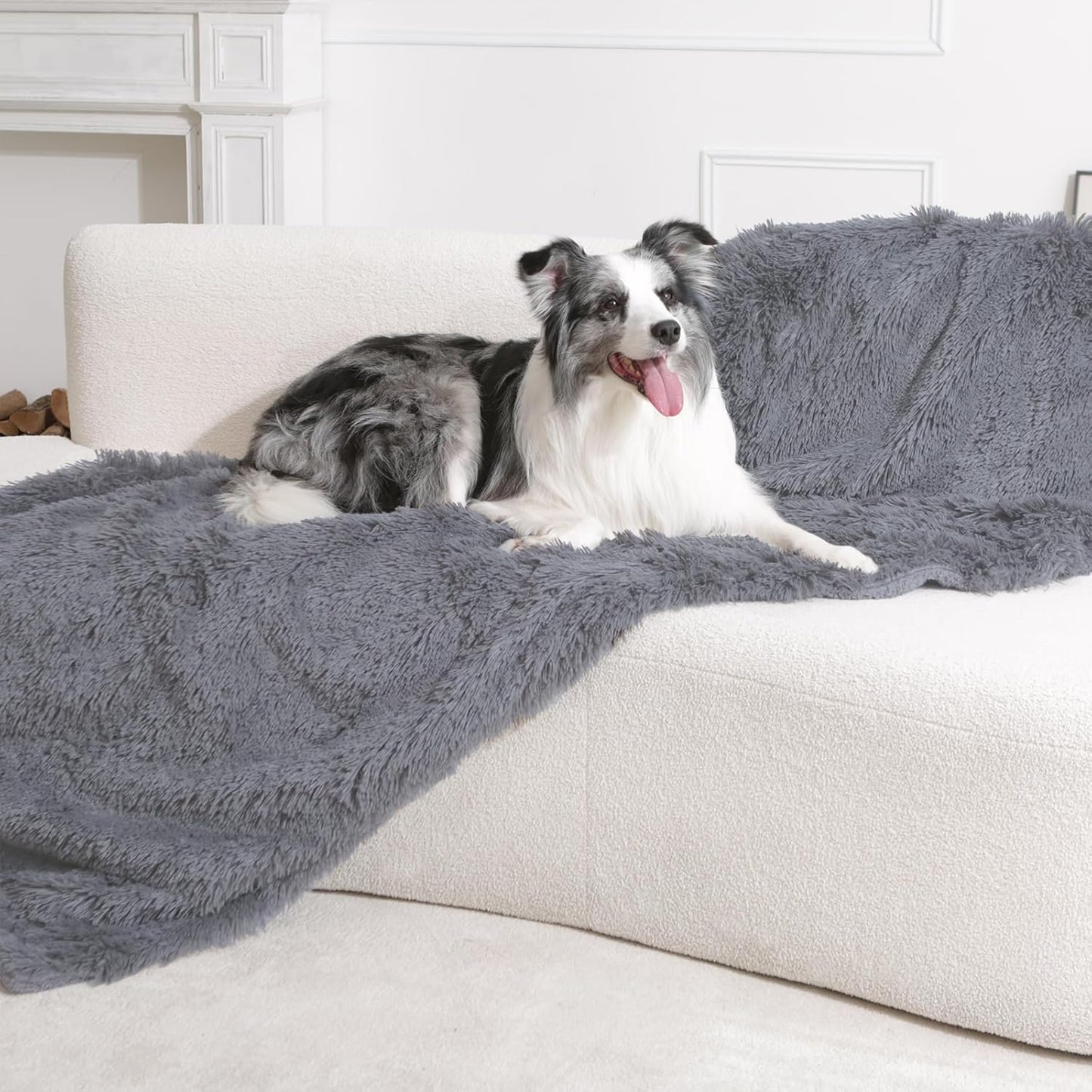 gogobunny Waterproof Dog Blanket for Large Dogs, Cats, Puppy, Reversible Faux Fur Pet Throw Blanket, Washable, Calming Furniture Protection for Sofa Bed (50x60 Inch (Pack of 1), Light Grey)