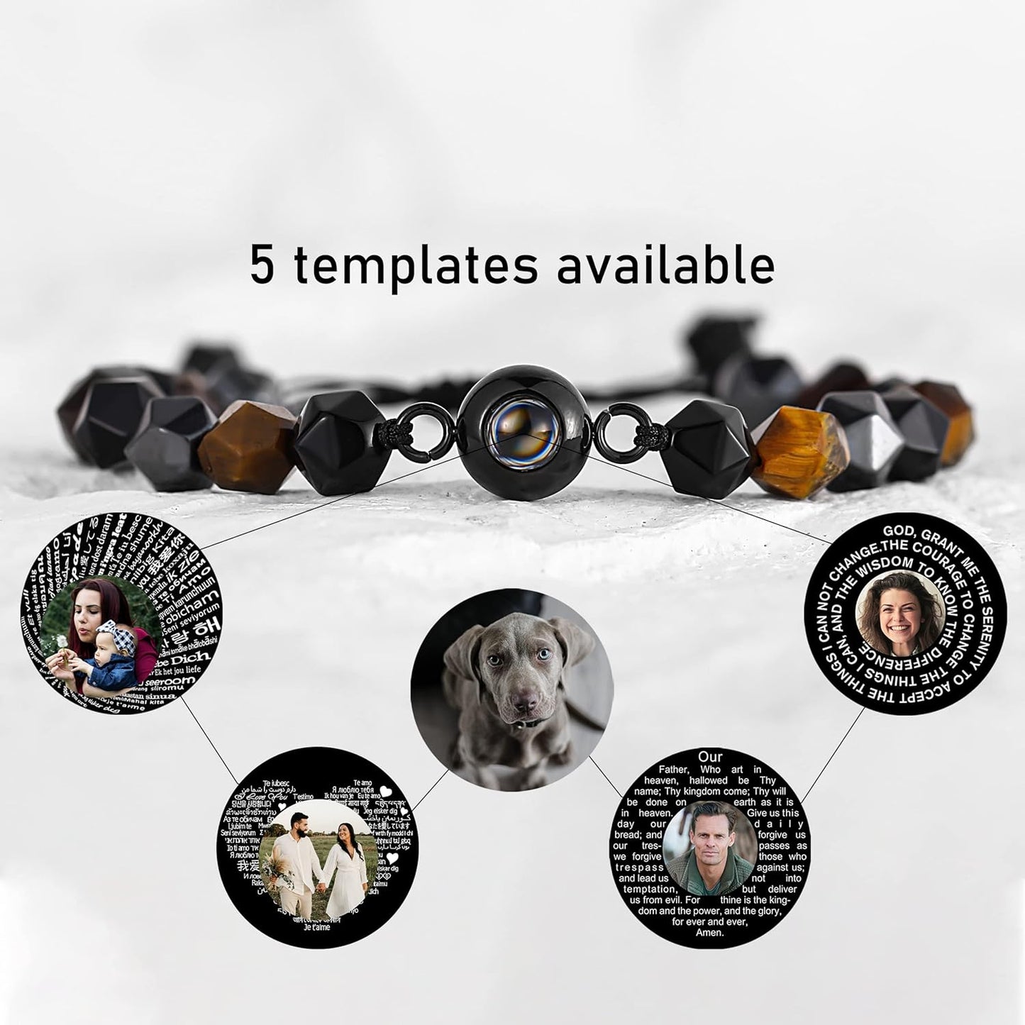 EMIRISTIC Custom Photo Bracelet - Personalized Picture Natural Stone Cuban Chain Bracelet - Any Special Day Gifts