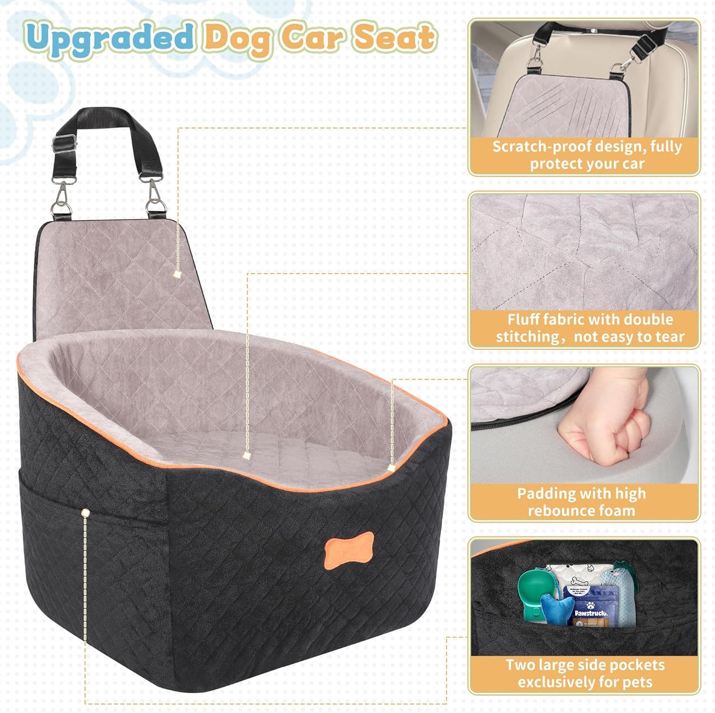 COCASES Dog Car Seats for Small Medium Dogs, Height-Adjustable Dog Booster Car Seat, Detachable and Washable Car Dog Bed with Seat Belt for Pet Under 35lbs Car Trip