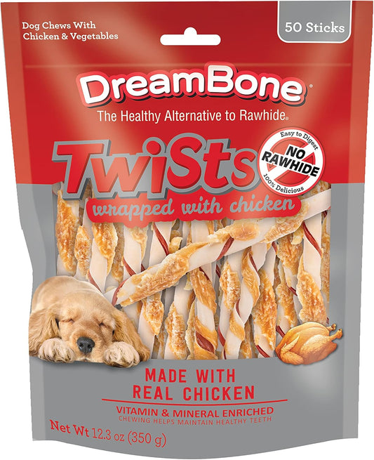 DreamBone Twist Sticks, Wrapped With Real Chicken, Rawhide-Free Chews For Dogs, 50 Count