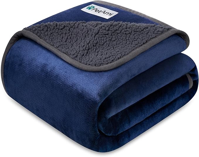 PetAmi Waterproof Dog & Cat Blanket, Pee Proof for Couch & Bed, Reversible, Soft Fleece, Washable, 24x32 Navy/Gray