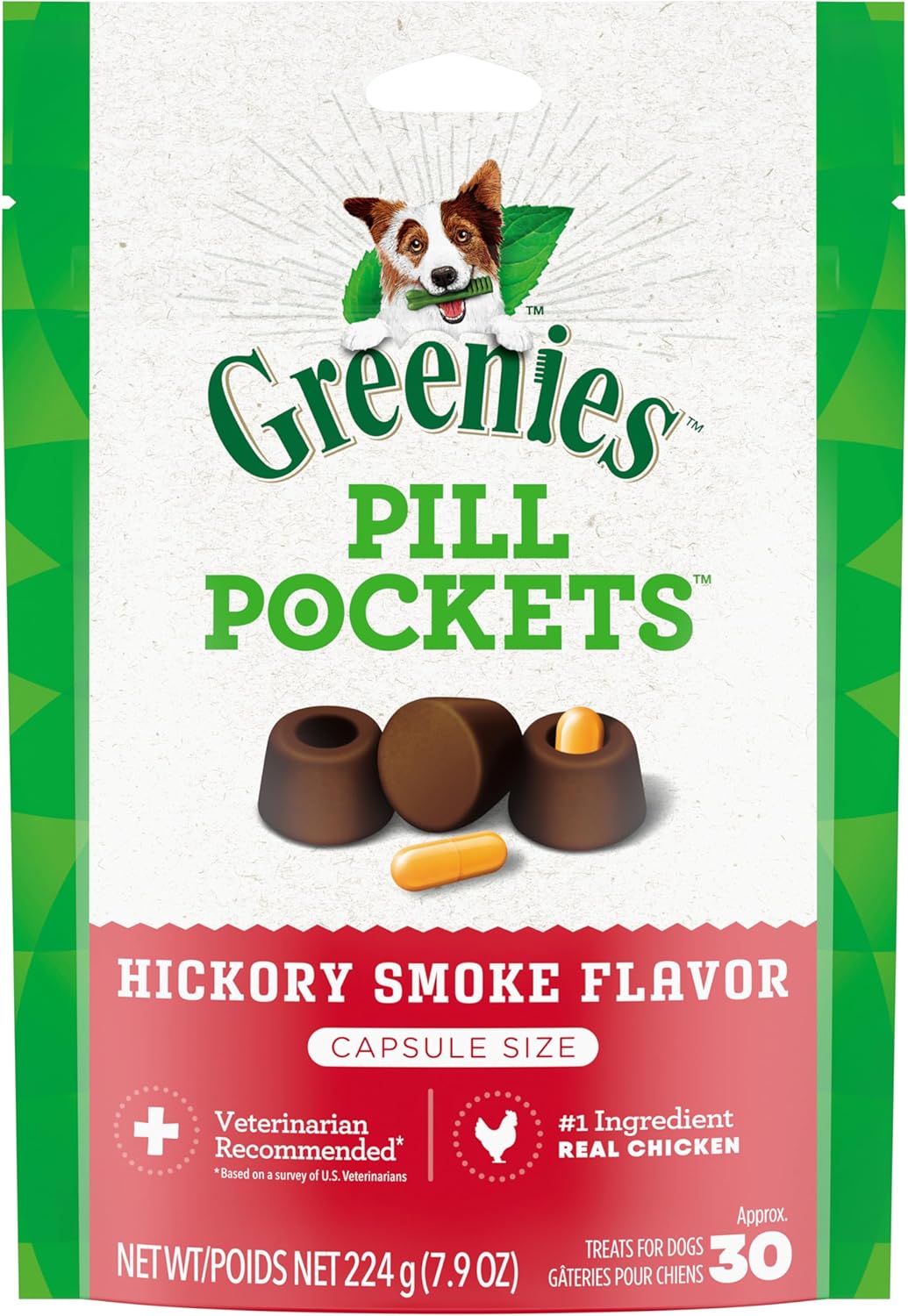 Greenies Pill Pockets for Dogs Large Size, Soft Dog Treats, Hickory Smoke Flavor, 7.9 oz. Pouch (30 Treats)
