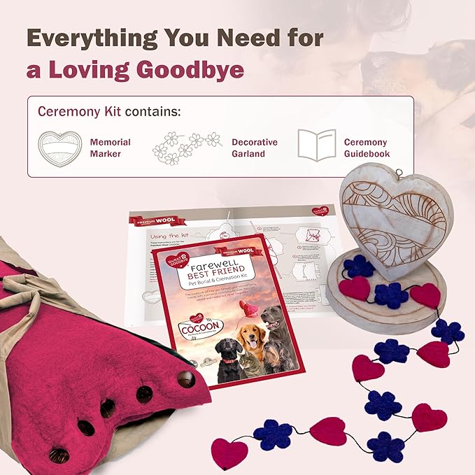 Cocoon® - Eco-Friendly Pet Burial & Cremation Ceremony Kit (Premium Wool) - Casket for Dogs and Cats – Size for Every Breed (Choose Size & Color) (Small, Pink)