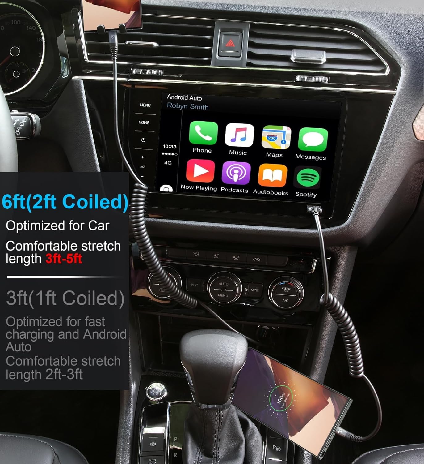 USB C Cable 6ft, 2Pack USB A to USB C 3A Fast Charging, Coiled Type C Charger Cord for Car USB-C Cable Compatible with iPhone 17/16/15/Plus/Pro/Pro Max/Samsung Galaxy A10e A20 A50 S20 Plus S10E