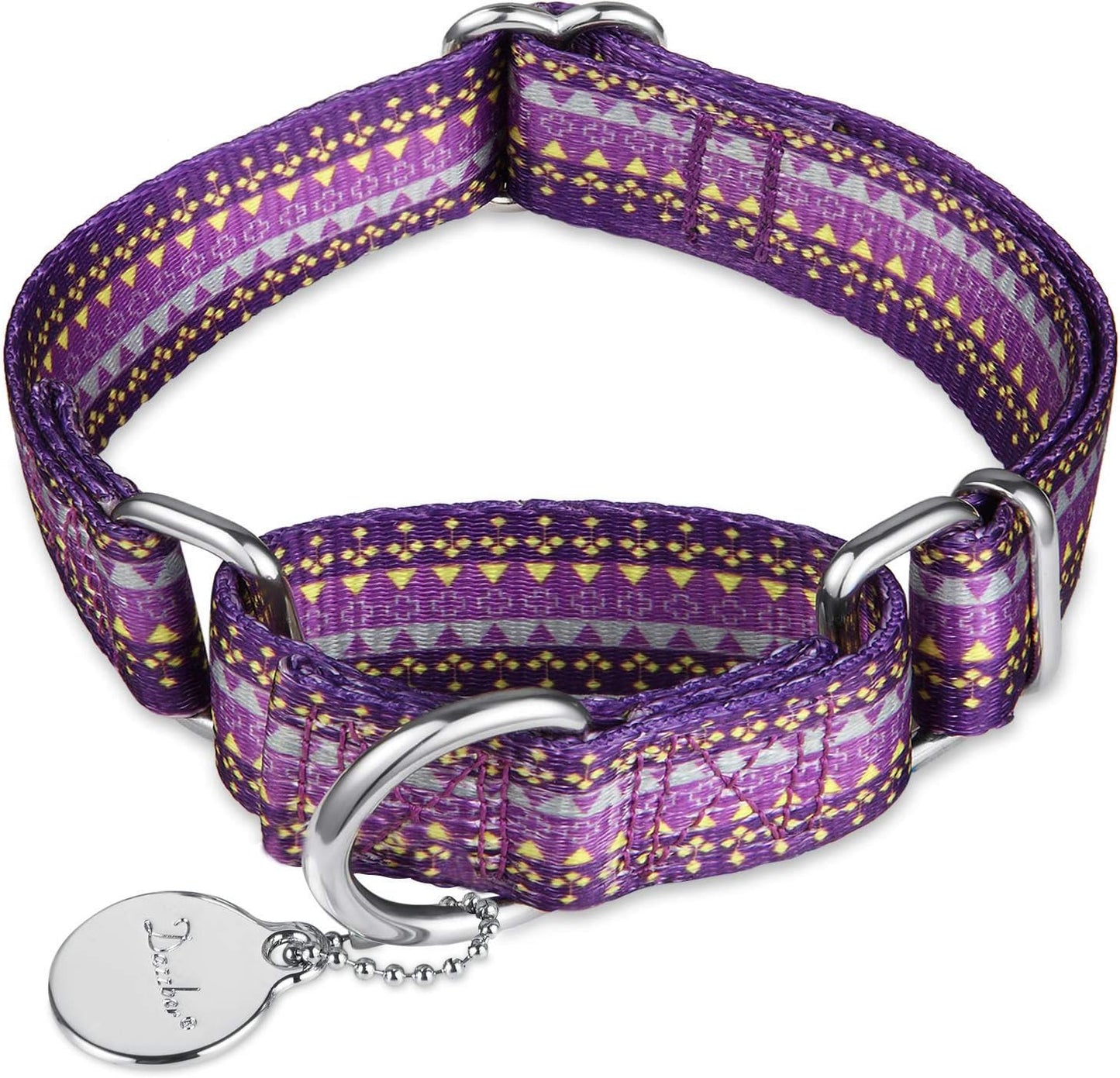 Martingale Collar Dog Collar No Pull Pet Collar Heavy Duty Dog Martingale Collars Silky Soft with Unique Pattern for Medium and Large Dogs (Medium, 1 Inch Wide, Dark Purple & Yellow)