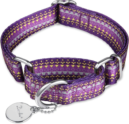 Martingale Collar Dog Collar No Pull Pet Collar Heavy Duty Dog Martingale Collars Silky Soft with Unique Pattern for Medium and Large Dogs (Medium, 1 Inch Wide, Dark Purple & Yellow)