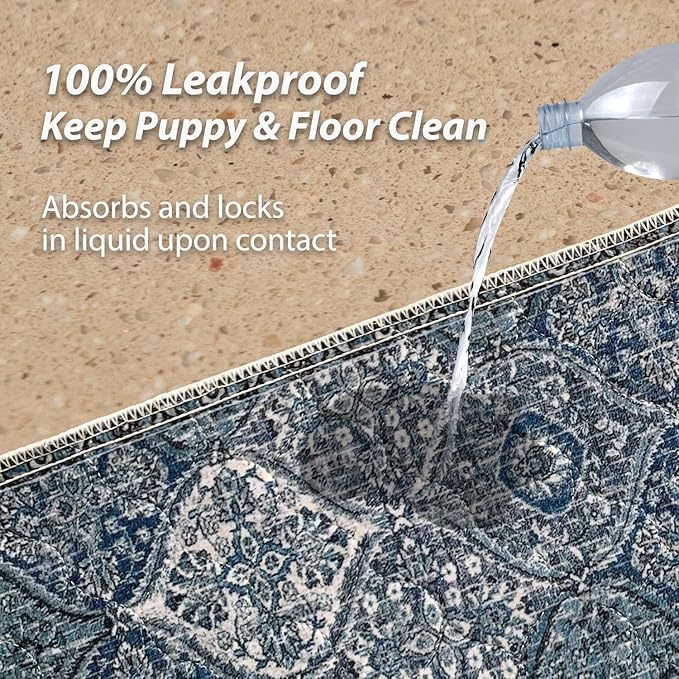 nunubaby Washable Pee Pads for Dogs, Stylish, Non-Slip and Leak-Proof Pee Pads. Reusable Potty Pads for Dogs for Crates and Floors.(Blue/Multi, 72" x72" )