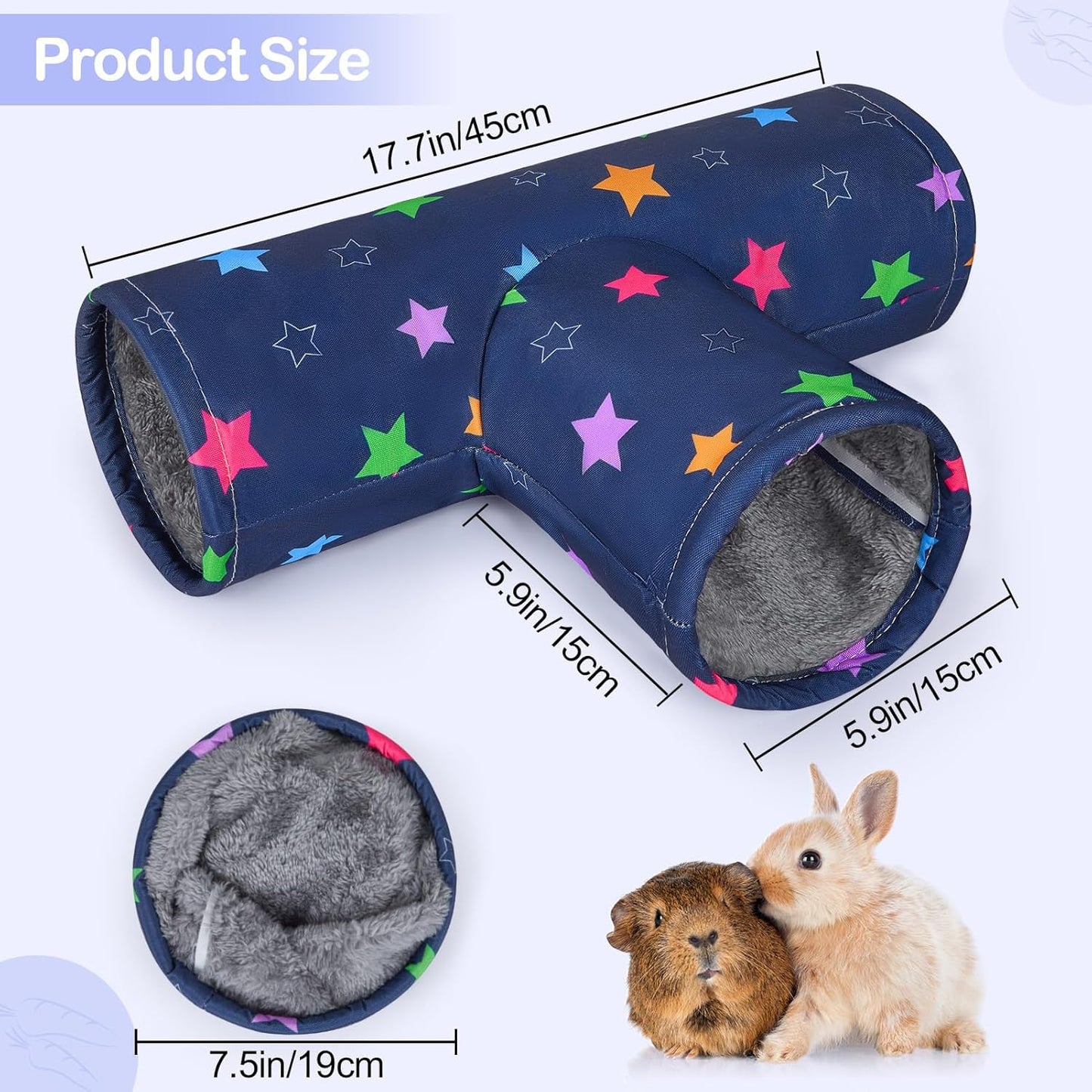 Glittme Guinea Pig Tunnel Washable Guinea Pigs Hideout Portable Rabbit Tunnels Soft Ferret Tunnel for Playing Resting Guinea Pig Accessories for Hedgehogs, Hamster, Colorful Stars