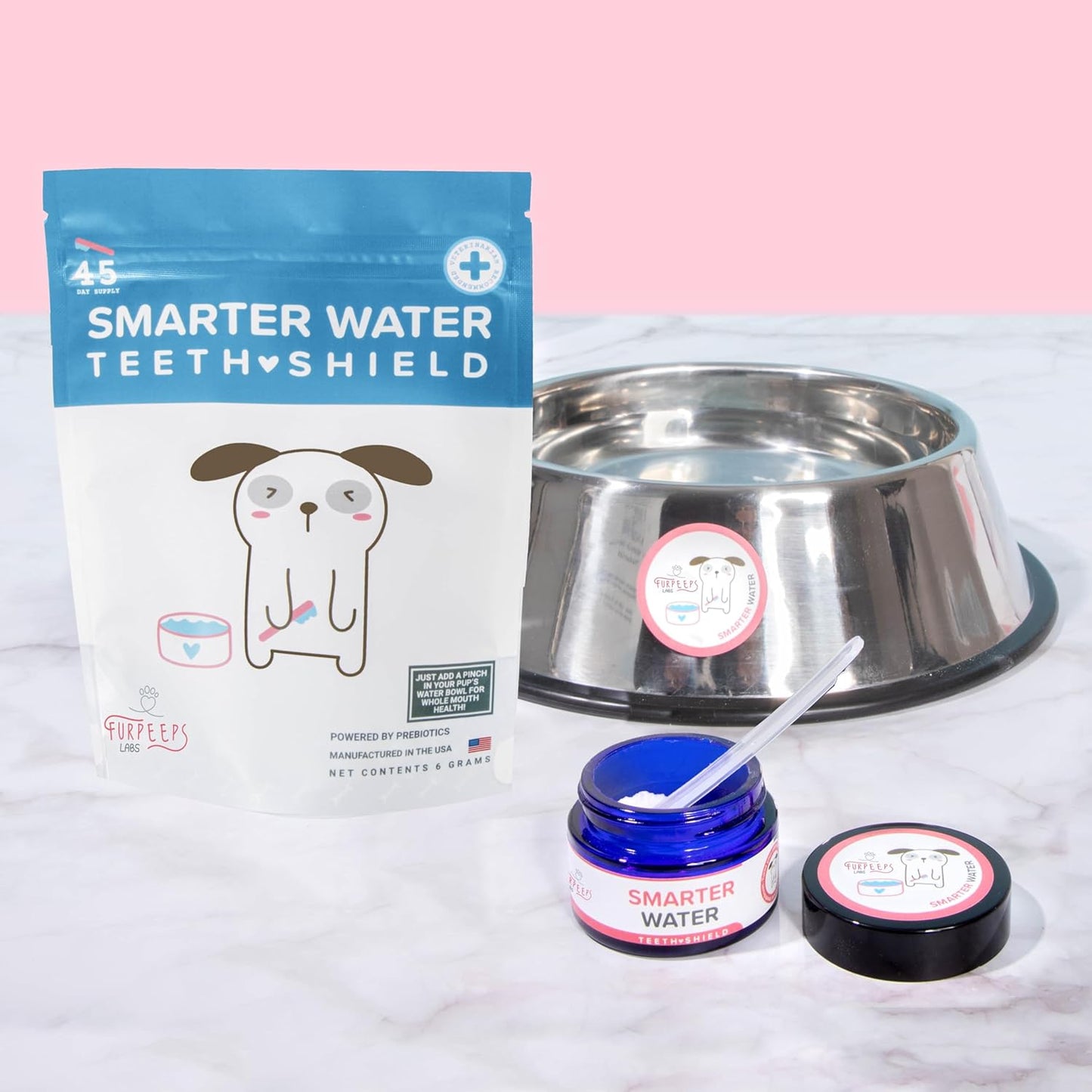 Furpeeps Dog & Cat Dental Care Powder for Water – 45 Servings – Dog Breath Freshener - Natural Plaque & Tartar Remover, No-Brush Oral Hygiene for Puppies, Seniors & Multi-Pet Homes – Vet Recommended