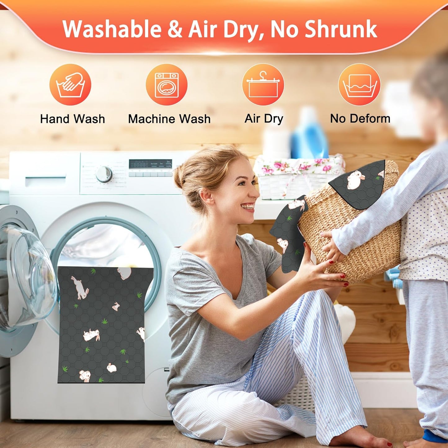 Guinea Pig Cage Liner, Reusable Guinea Pig Bedding Washable Absorbent Pee Pads for Dogs Kitten Rabbit Chinchilla Hamster, Leakproof & Anti Slip (2, C&C 2*3, 28"x41")