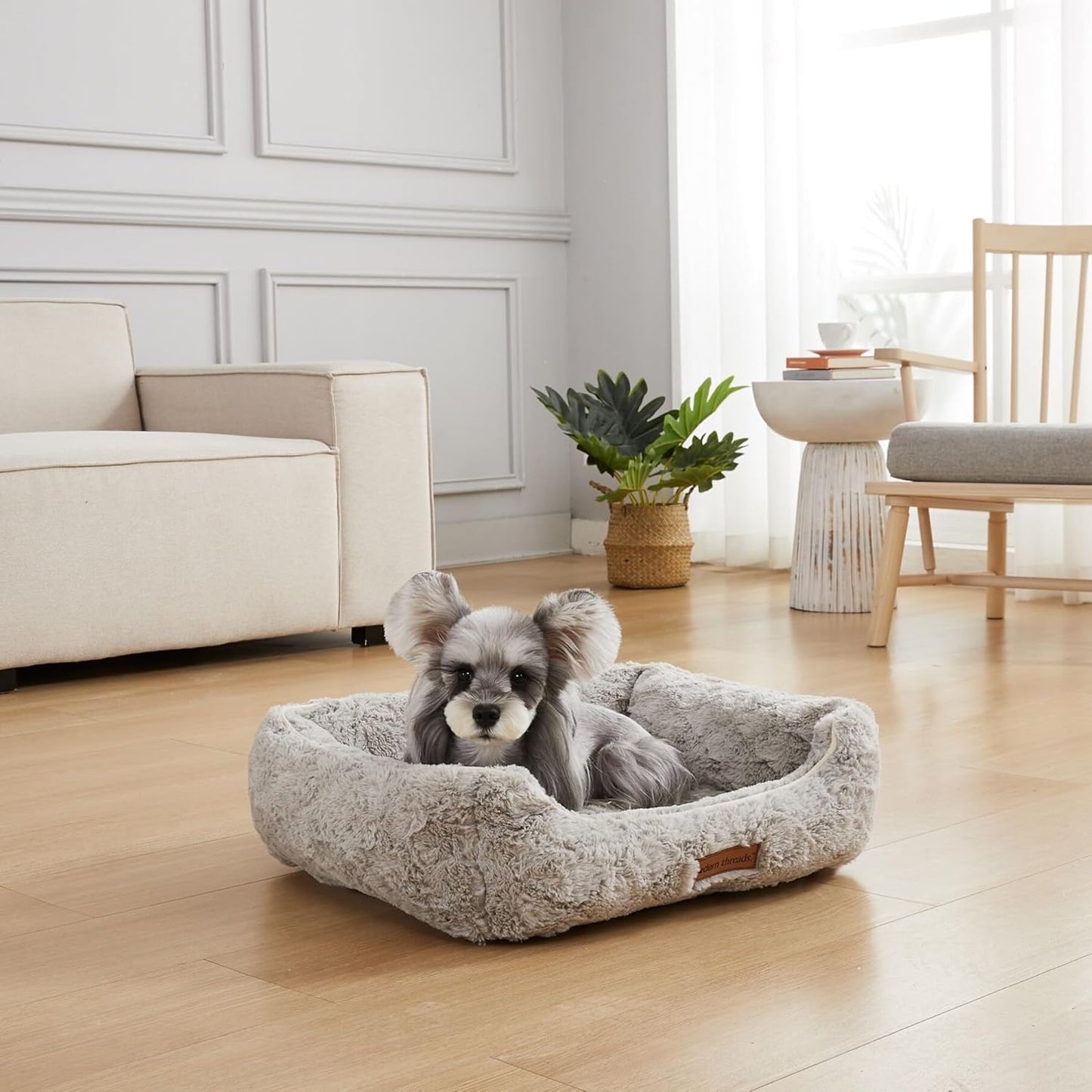 Modern Threads Ultra Soft Plush Pet Bed for Small and Medium Dogs with Elegant Texture and Stylish Design, Grey