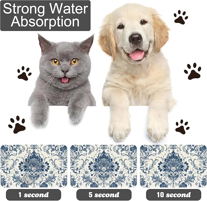 Vintage Floral Paisley Dog Food Mat-Absorbent Pet Feeding Mat for Food and Water Bowl, Quick Dry Dog Placemat with Rubber Backing-No Stains Pet Supplies for Messy Drinkers 16"x24"