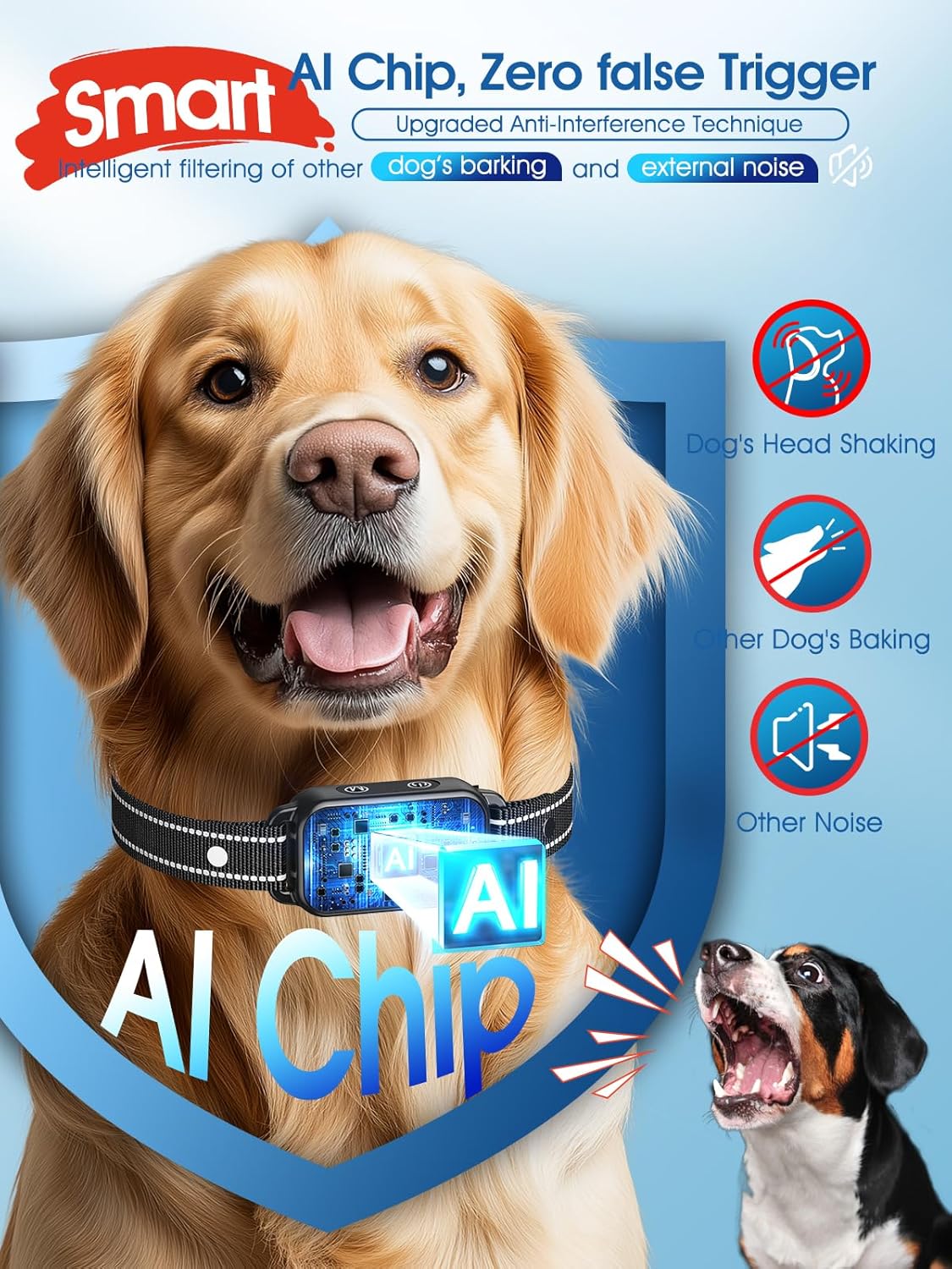 DINJOO Dog Bark Collar for Large/Medium/Small Dogs | Rechargeable Smart AI Anti-Barking Training Collar with 8 Adjustable Sensitivity, Beep & Vibration Modes | Solves Excessive Barking - Dark Black