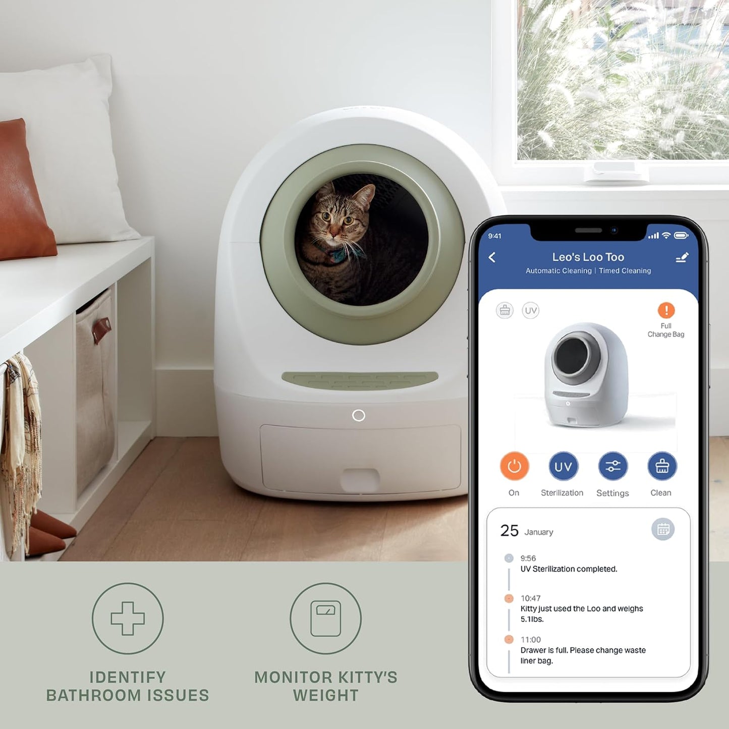 Casa Leo Leo’s Loo Too Self-Cleaning Cat Litter Box, Wi-Fi App Control, <30 dB Whisper-Soft, Anti-Pinch Sensors, UV Odor Defense, Health Monitoring, Large 24 × 22 × 27.6 in
