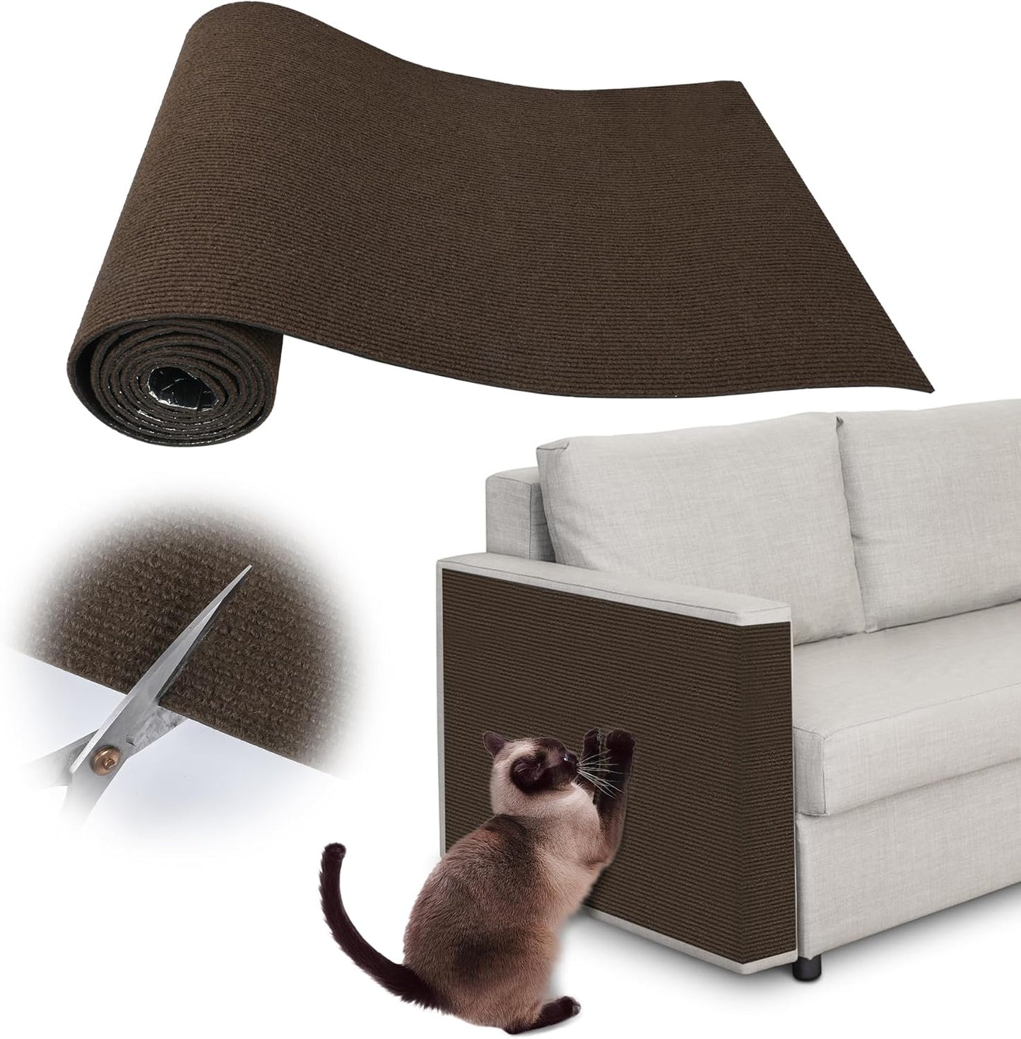 Cat Sofa Scratch Furniture Protector - 100" x 15.8" Trimmable Self-Adhesive Cats Claws Scratch Pads, Cat DIY Climbing Couch Protector for Scratch Post Cat Tree Shelves Wall Indoor (Brown)