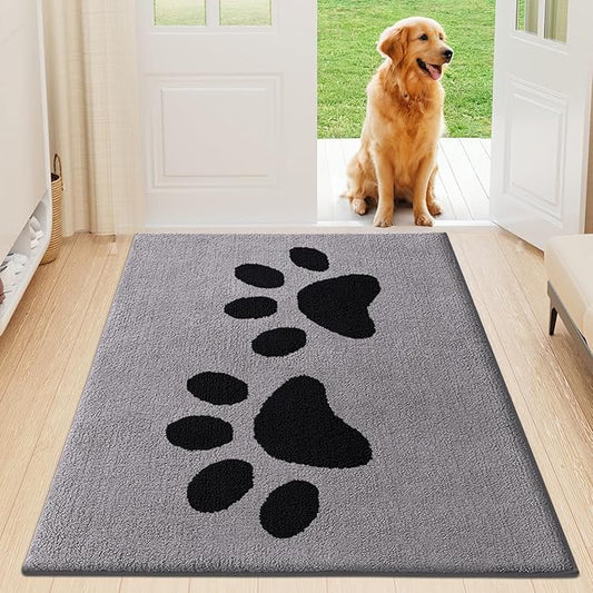 Buganda Dog Door Mat for Muddy Paws, Absorbent Dirt Trapper Washable Indoor Doormats, Non Slip Low-Profile Mud Mat for Dogs, Front Entrance Doormat for Inside Floor (47x32 Inches, Grey)